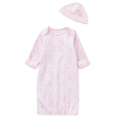 Little Me Baby Girls Damask Print Gown & Hat Set