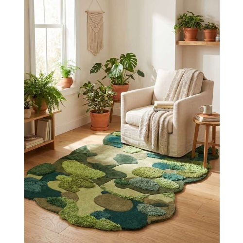 Green 4' 1 x 6' 1 Moss Garden Freeform Rug | Rugs.com