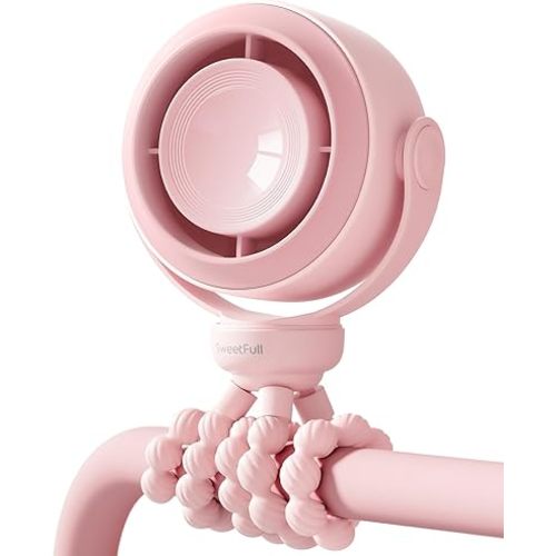 SWEETFULL Portable Stroller Fan, Pinch-Proof Baby Fan, 10H Battery, 5-Speed Quiet Mini Clip on Fan, USB-C Rechargeable with LED Display for Car Seat, Crib & Travel - Pink