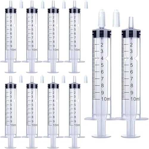 10 Pack 10ml Syringe for Liquid, Oral, Scientific Labs, Measurement, Dispensing, with Cap, 10cc Syringes