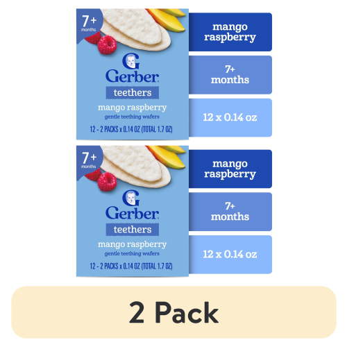 (2 pack) Gerber Snacks for Baby Teethers, Mango Raspberry, 1.7 oz Box (12 Pack)