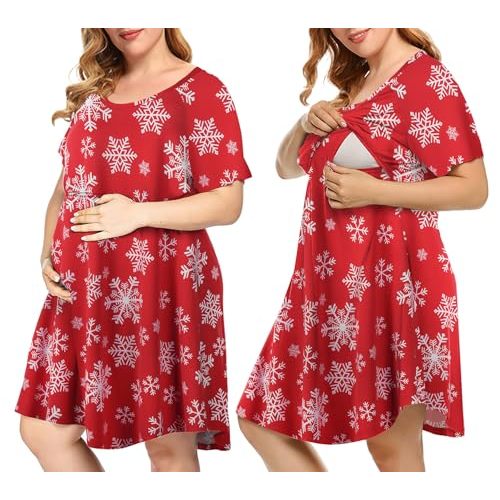 MONNURO Plus Size 3 in 1 Labor/Delivery/Hospital Gown Nursing Maternity Nightgown Dress for Breastfeeding 1-5XL