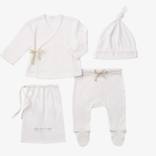 White Organic Cotton Pointelle Layette 3 Pc Gift Set