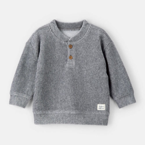 Grey Baby Boy Ribbed Velour Pullover Sweatshirt - Grey | Carter’s Oshkosh Canada