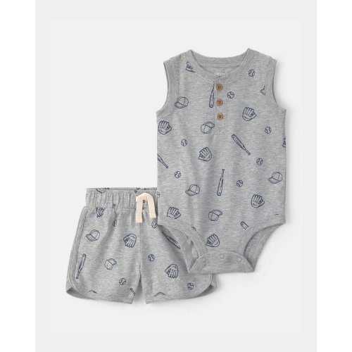 Baby Boy 2-Piece Baseball Sleeveless Bodysuit & Short Set - Grey | Carter's