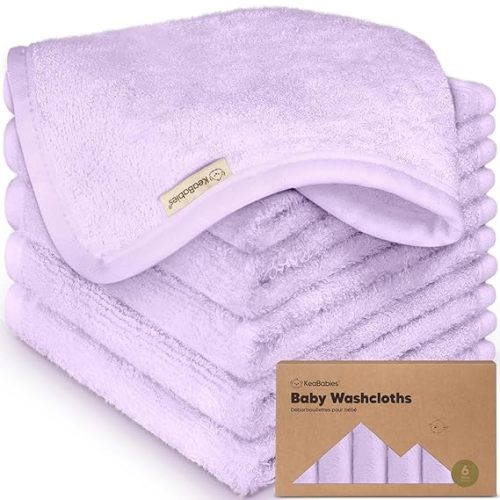 6-Pack Baby Washcloths - Soft Absorbent Viscose from Bamboo Wash Cloths for Babies, Kids, Toddlers, Infant, Newborn Bath Towels, Gentle on Sensitive Skin, 10x10 Reusable Face Towels (Soft Lilac)