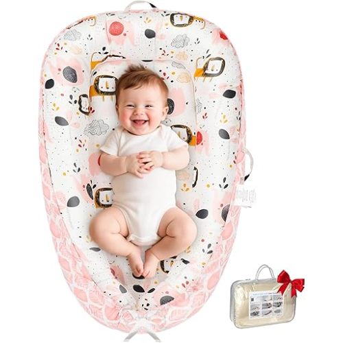 Baby Lounger - Baby Lounger for Newborn 0-24 Months, Breathable and Soft Cotton Cover Baby Nest, Portable Infant Lounger for Tummy Time Floor Playing Seat for Home and Travel, Zoo