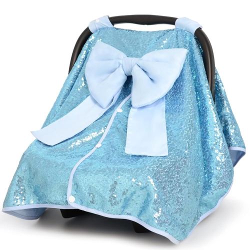 Baby Carseat Canopy Cover with Bow for Girls Boys with Bow Stroller and Cart Cover Carseat Nursing Cover Newborn Gift (Blue)
