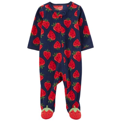 Baby Strawberry Zip-Up Fleece Sleep & Play Pajamas - Style,Navy/Red