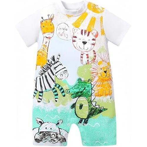Aoswep - Cute Giraffe + Zebra With Floral Print Long Sleeve Baby Girl Clothes White Jumpsuit For Baby One-Piece Romper