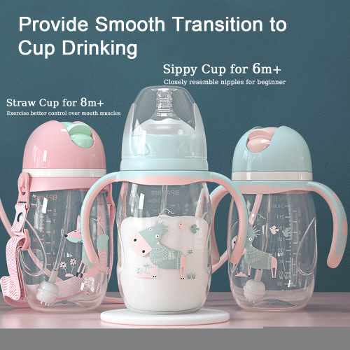 6 Oz Straw Sippy Cups for Baby 6-12 Months - 2 in 1 Spout Drinking Cups with Handles for Toddlers 1-3 Year Old, No Spill Transition Weighted Training Straw Cup (1 Cup with 2 Nipples)