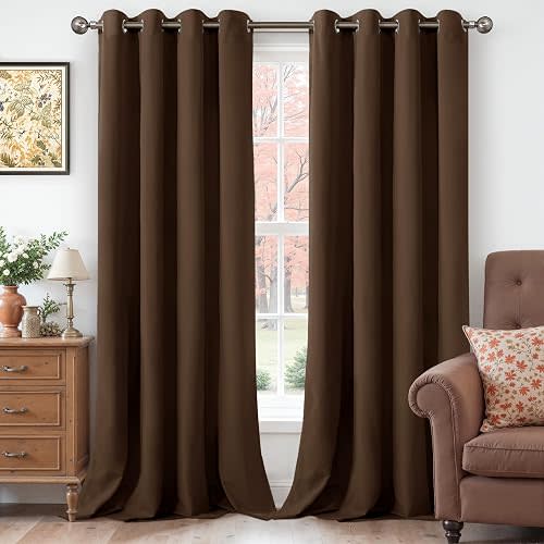 YoungsTex Brown Velvet Curtains 84 Inch Length for Living Room, Chocolate Blackout Drapes with Grommet Privacy for Dining Bedroom Room Darkening, 2 Panels, 52 X 84 Inch
