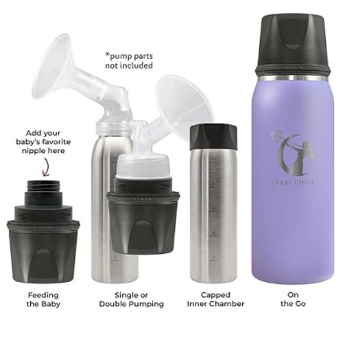 CERES CHILL OG Breastmilk Chiller, Reusable Storage Container, Up to 34 oz. - Bottle Cooler Keeps Milk at Safe Temperatures for Up to 20 Hours, Connects w/Most Pumps (Ultra Violet Lavender)