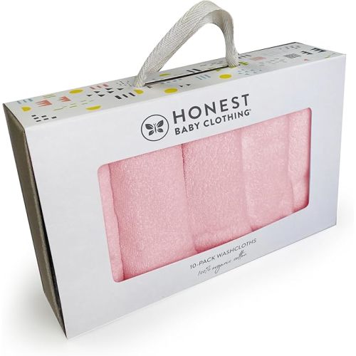 HonestBaby 10-Pack Terry Wash Cloths in Gift Box 100% Organic Cotton for Infant Baby Boys, Girls, 10-Pack Light Pink, One Size