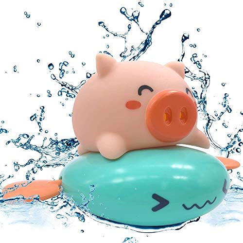 Qiongtlt Baby Bath Toys,Bathtub Toys for Toddlers,Piggy Flying Fish Wind up Bath Toy Manual Water Squirt ,for Toddlers 1-5 Year Old (Pink+Blue)