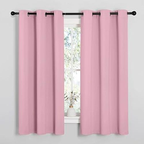 NICETOWN Room Darkening Curtains 63" Long Set of 2 for Bedroom, Rouge Pink Nursery Essential Thermal Insulated Solid Grommet Top Blackout Curtains/Drapes (1 Pair, 42 inches Wide)