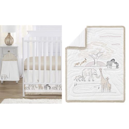 Sweet Jojo Designs Boy or Girl Gender Neutral Unisex Baby Crib Bedding Set - Serengeti Jungle Safari Animals Taupe and Brown 4pc