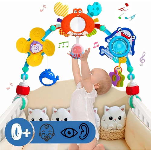 Ludolm Baby Stroller Arch Toys, Travel Car Seat Toys, Baby Play Arch Crib Accessory Toys, Mobile for Bassinet, Pram Activity Arch Bar Toys for Babies Infants