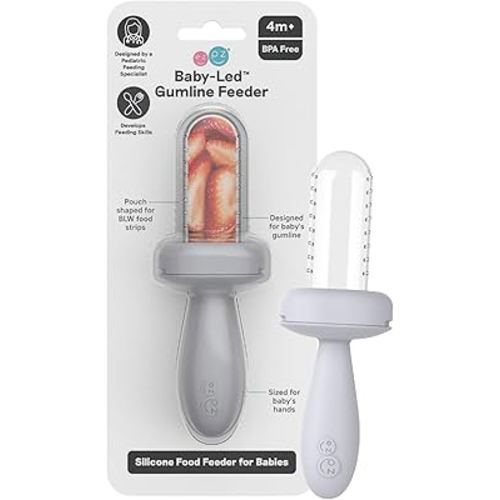 ezpz Baby-Led Gumline Feeder (Pewter) - Silicone Fruit Feeder for Infants 4 Months + - Baby Feeding Essentials - BLW Tools