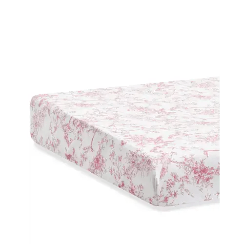 Luxe Premium Percale Crib Sheet in Pink Timeless Toile