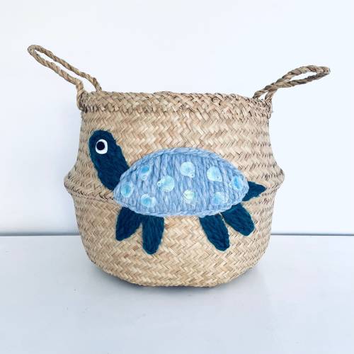 Large sea turtle belly basket in Blue for kids toy storage nursery or bedroom by Bellybambino