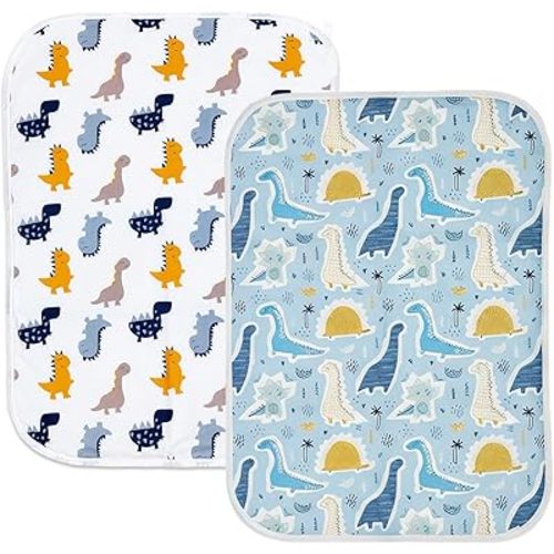 Baby Changing Pad Liners, 2PCS, 50 x 70 cm, Washable Waterproof Soft Cotton Portable Changing Mat Cover (50x70cm, F Dinosaur)