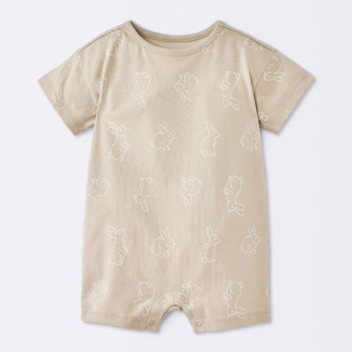 Baby Boys' Bunny Graphic Short Sleeve Romper - Cloud Island™ Tan 0-3M