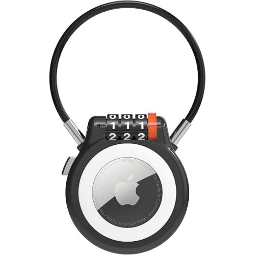 Lockable AirTag Holder with Combination Lock, Compatible with Apple Air Tag, Metal AirTag Holder Lock for Luggage, Suitcase, Stroller, Car, Kids Backpack Tracking, GPS Tracker Tag Case