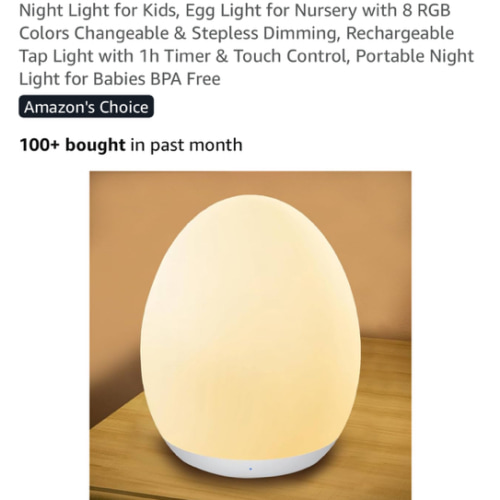 POLAMD Night Light for Kids, Egg Light for Nursery with 8 RGB Colors Changeable & Stepless Dimming, Rechargeable Tap Light with 1h Timer & Touch Control, Portable Night Light for Babies BPA Free: Night Lights: Amazon.com.au