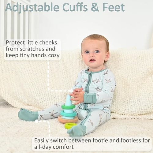 LollyBanks Baby Pajamas, 2-Way Zipper Romper, 95% Viscose Made from Bamboo and 5% Spandex, Baby Sleepers