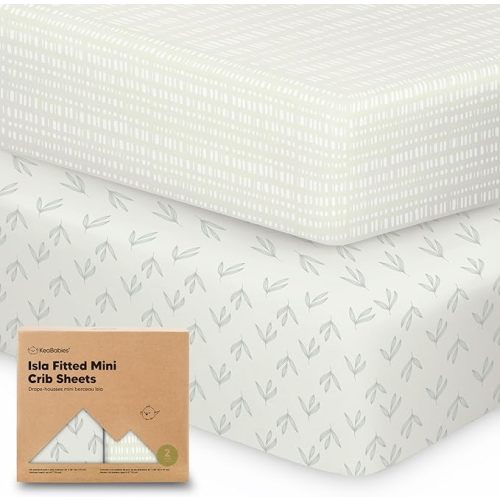 Pack and Play Sheets Fitted, 2-Pack Mini Crib Sheets - Pack N Play Sheets, Fitted Crib Sheet for Pack and Play Mattress, Playard Baby Crib Sheets, Crib Sheets Neutral for Boys, Girls (Fleur)