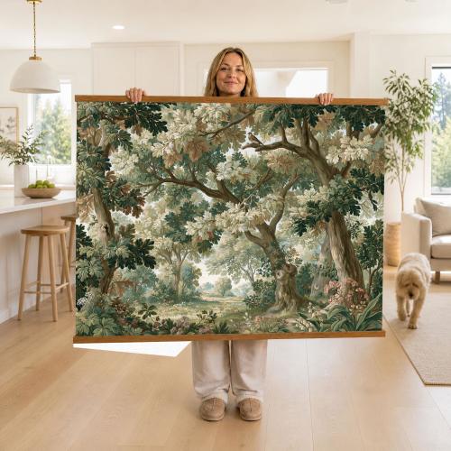 Ancient Woodland Tapestry Wall Hanging Dense Oak Forest Vintage Garden Art Decor