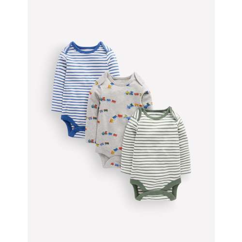 3 - pack Cotton Bodies - Grey Marl Trains | Boden USA