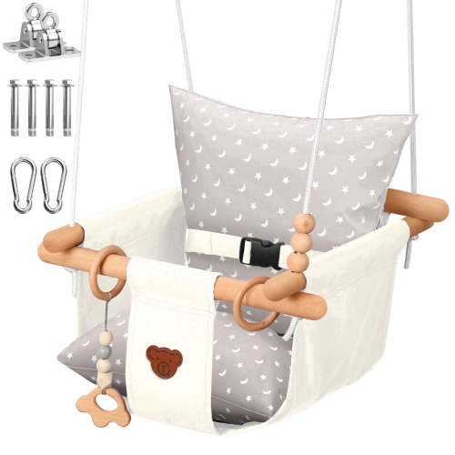 G TALECO GEAR Wooden Canvas Toddler Swing Seat with Safety Belt Indoor Outdoor Kids 1‚Äì4 Years