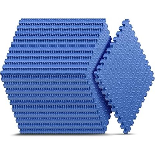 Home Gym Mat, Puzzle Exercise Mat, EVA Interlocking Foam Floor Tiles for Home Workout Equipment and Kids' Play Areas - Blue, 24 in x 24 in x ½ in - 12 Tiles (Blue, 12 Pack 48 sq ft)