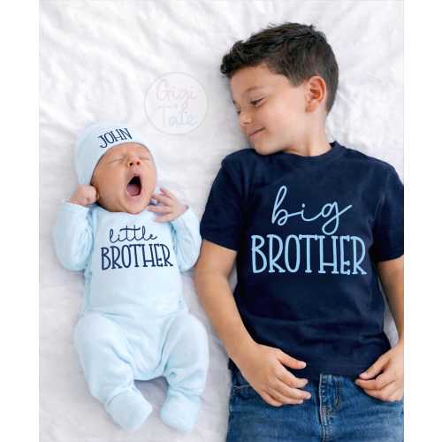 Big Brother Little Brother Outfit, Personalized Baby Romper & Shirt Set