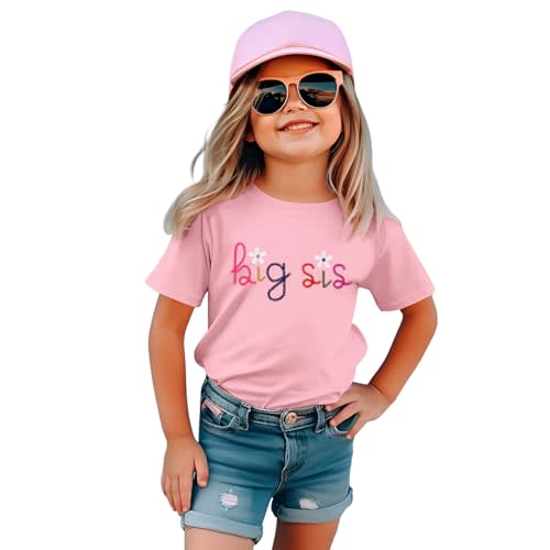 IZYJOY Big Sister Shirts Toddler Baby Girl Embroidered Promoted to Big Sis Announcement T-Shirt Short Sleeve Tee Tops