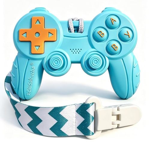 Cool Remote Game Control Teething Toy for Babies 0-6 6-12 Months,Game Controller Teether for Gamer Parents,Baby's First Valentines Day Gifts,Silicone Remote Chew Toys(Blue