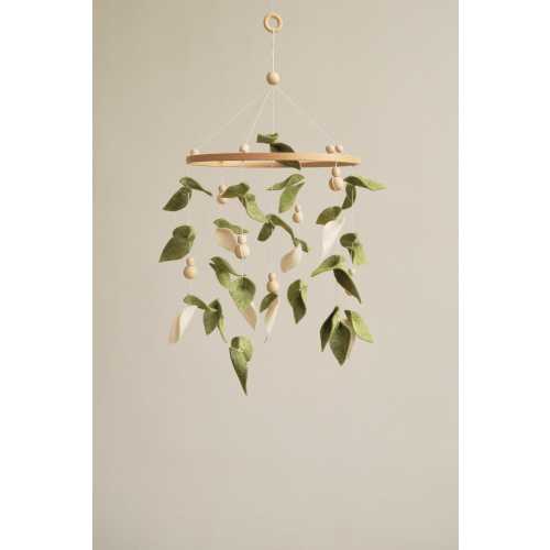 Sage Green Leaf Baby Mobile: Handmade Felt Nursery Decor