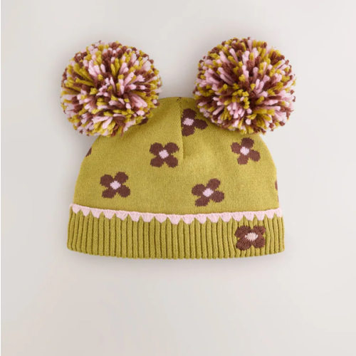 Buy Green Floral Double Pom Baby Beanie from Next USA