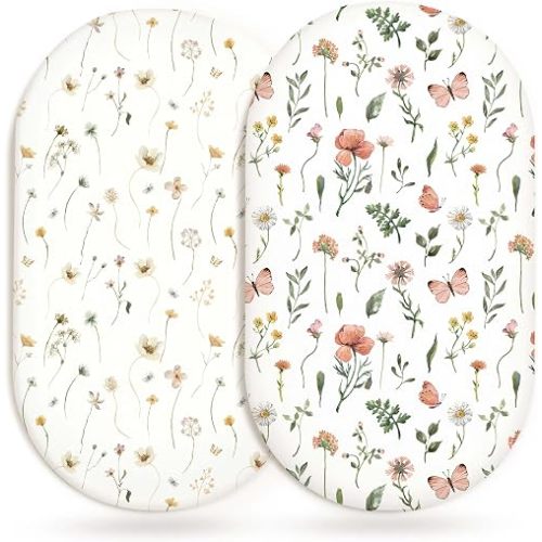Bassinet Sheets, Fitted Baby Mattress Covers, 33" x 17", Butterfly Garden