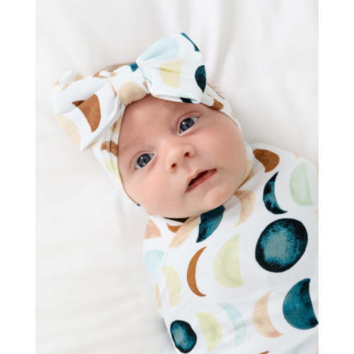 Luna Neutral Swaddle & Luxe Bow Headband Set- Little Sleepies