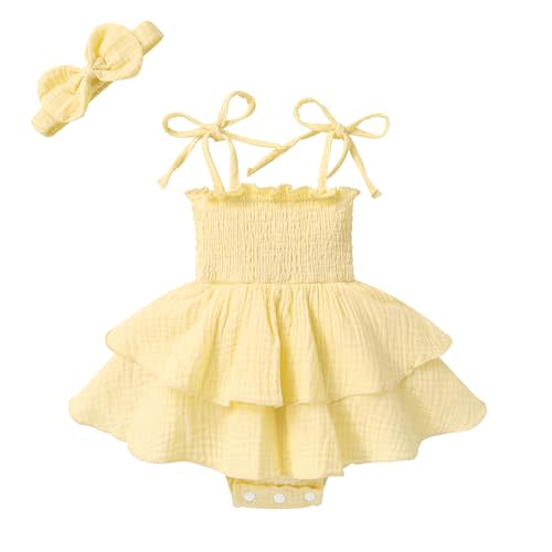YOUNGER TREE Baby Girl Clothes Infant Summer Romper Dress Sleeveless Bodysuit Jumpsuit with Headband Toddler Outfits