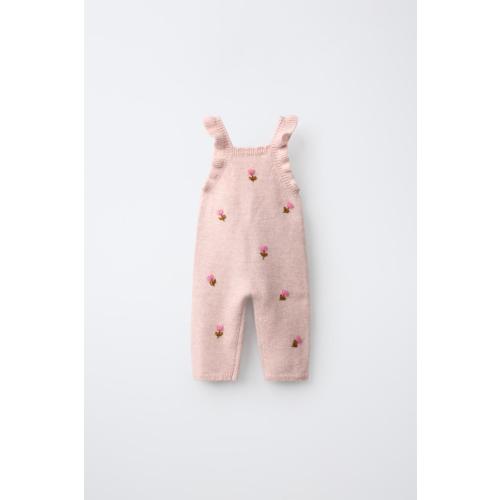 EMBROIDERED FLORAL KNIT JUMPSUIT - Pale pink | ZARA United States