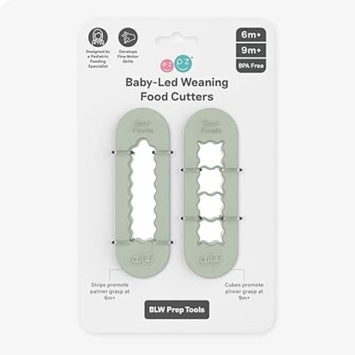 ezpz Baby-Led Weaning Food Cutters (2 pack in Sage) - 6 / 9 Months + - Food Prep for Infants