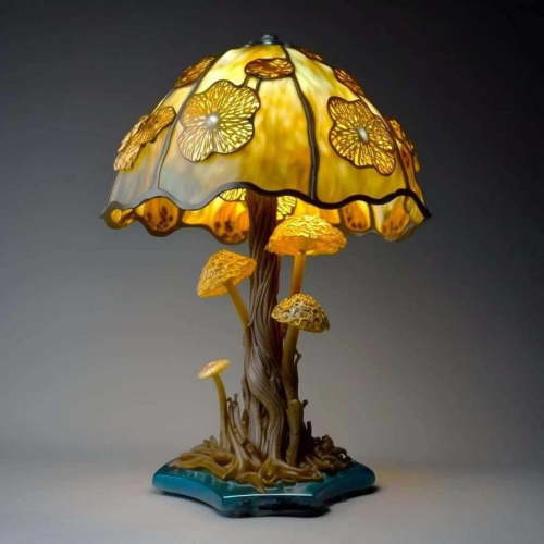 Painting Mushroom Table Lamp, 2023 New Stained Plant Night Light,Bohemian Resin Mushroom Decorative Bedside Lamp for Bedroom Living Room Home Office Decor Gift