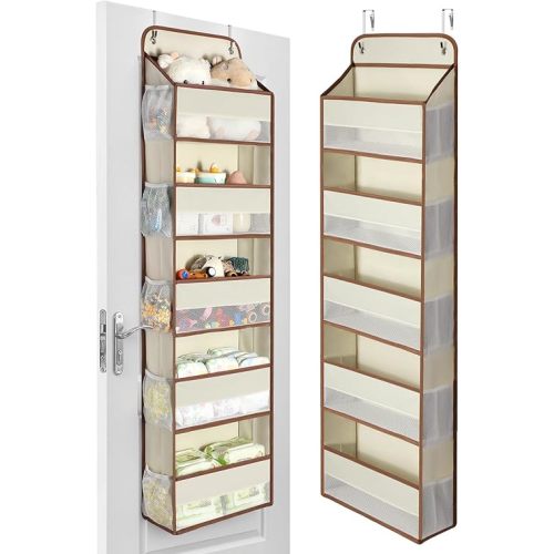 Yecaye 1 Pc 5 Tier Over the Door Organizer with 15 Pockets | 44lb Load Over the Door Storage | No Sagging Closet Organizers and Storage | Versatile Nursery Hanging Organizers for Home Dorm - Beige