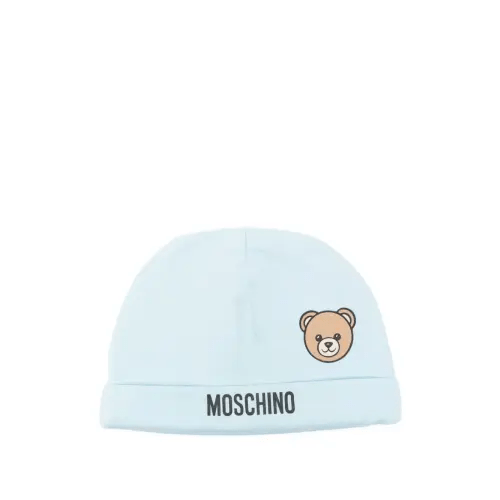 Moschino Kids Teddy bear-print Beanie | Blue | FARFETCH