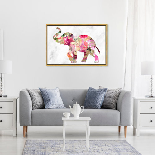 Bungalow Rose Elephant Floral by Oliver Gal - Wrapped Canvas Graphic Art Print | Wayfair