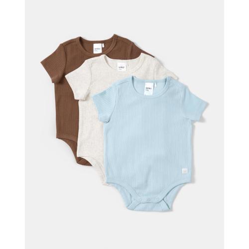 3 Pack Short Sleeve Rib Bodysuits - Kmart